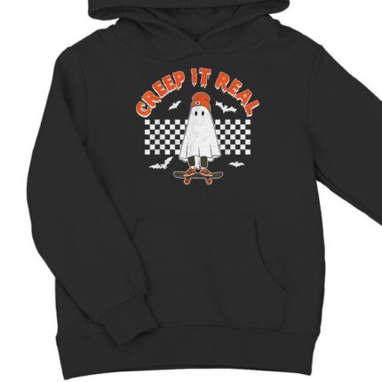 Ghost Skateboard Creep It Real Halloween Toddler Boy Kid Youth Hoodie