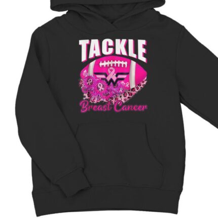 Tackle Football Pink Ribbon Breast Cancer Awareness Boys Kid Youth Hoodie