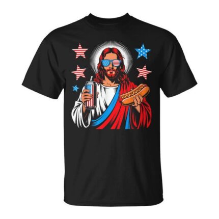 Jesus Christian Patriotic American Hotdog 4Th Of July For Women T-Shirt