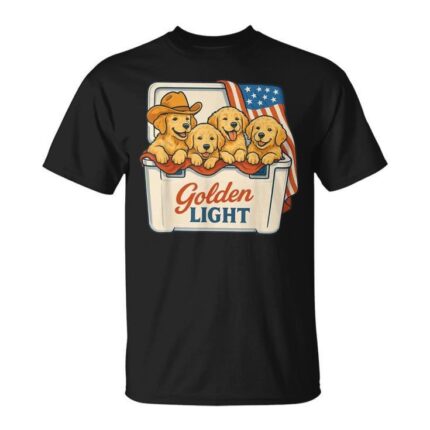 Golden Light Golden Retriever Patriotic Us Flag 4Th Of July T-Shirt