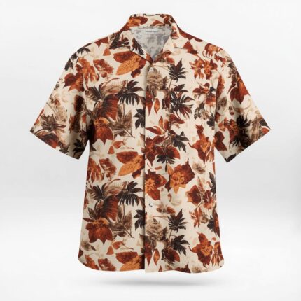 Thec Tshirts Tropical Brown & Orange Floral Hawaiian Shirt – Short Sleeve Button Down