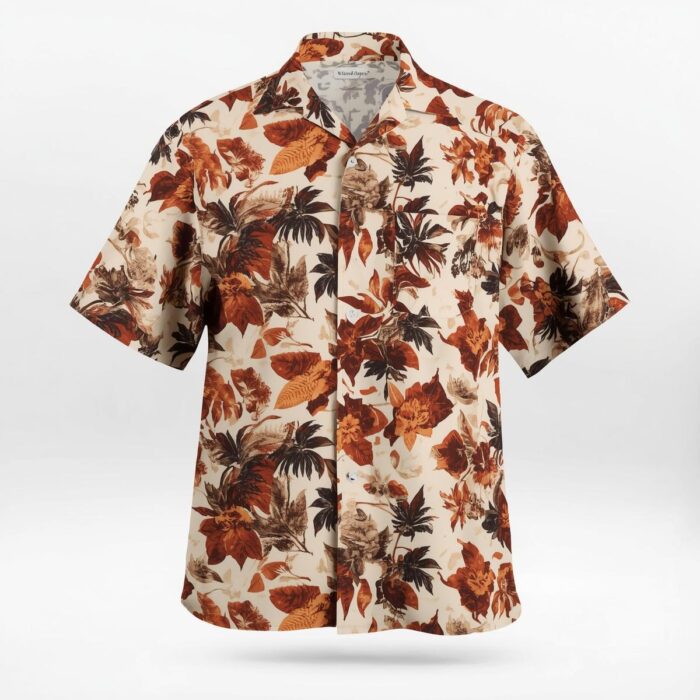 Thec Tshirts Tropical Brown & Orange Floral Hawaiian Shirt – Short Sleeve Button Down